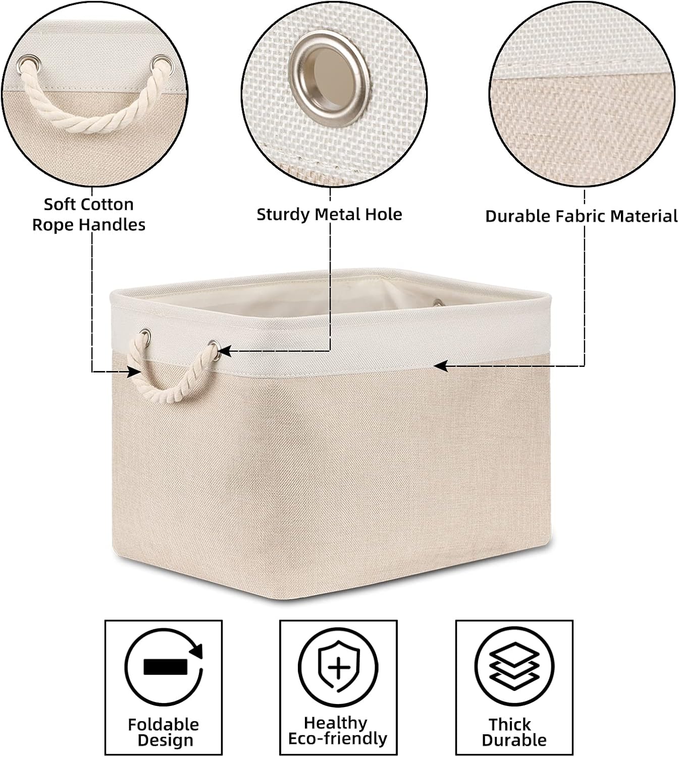 Beige Storage Basket Large Fabric Cloth Baskets [2-Pack] Tall Rectangular Shelf Baskets 16X11.8X11.8 in Canvas Collapsible Storage Bins