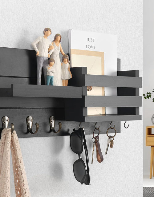 Load image into Gallery viewer, Mail Organizer for Wall Mount – Key Holder with Shelf includes Letter Holder and Hooks with Flush Mounting Hardware (16.5” x 8.7” x 3.5”) Black
