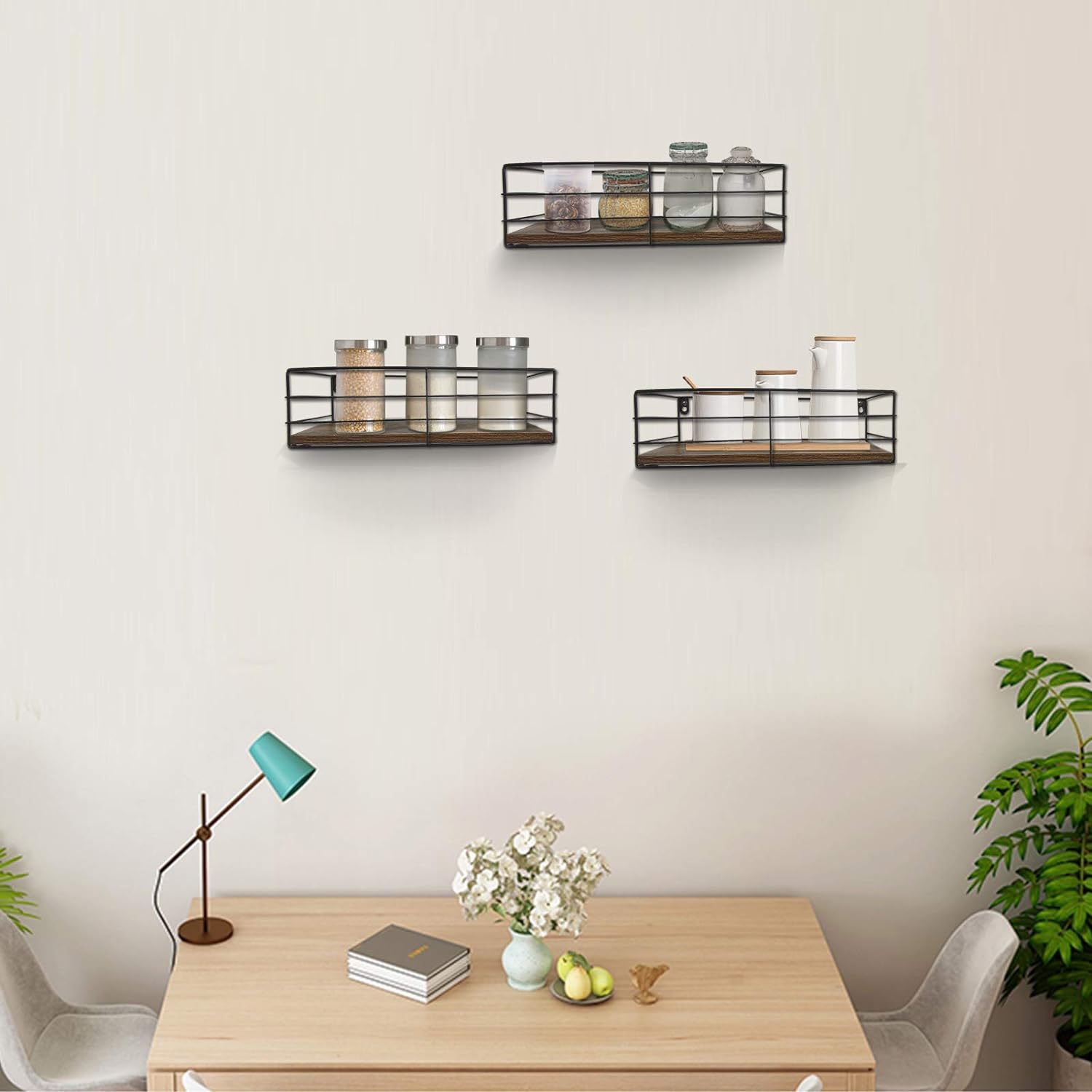 Floating Shelves Wall Mounted Set of 3, Hanging Storage Shelf for Bathroom, Living Room, Bedroom, Kitchen Home Decor, Brown