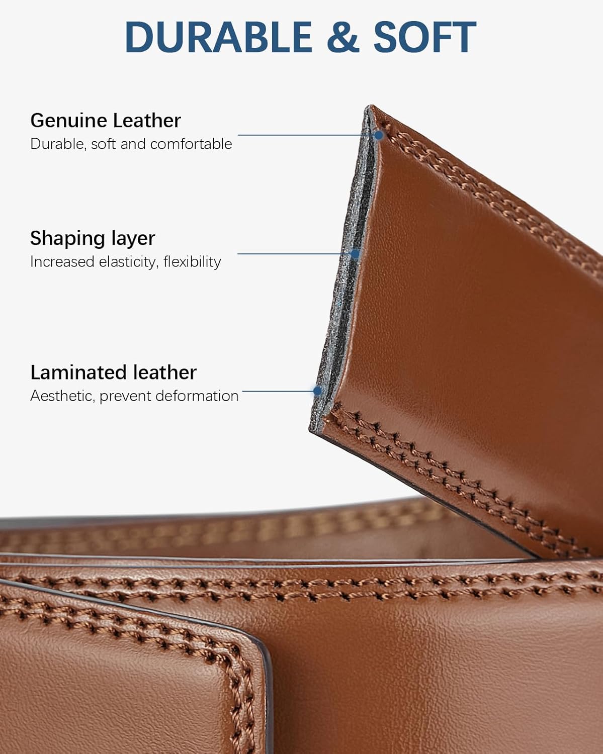 Mens Belt Leather Ratchet Belt For Men Dress and Casual with Adjustable Buckle, Trim to Fit (36"-42" Waist Adjustable)