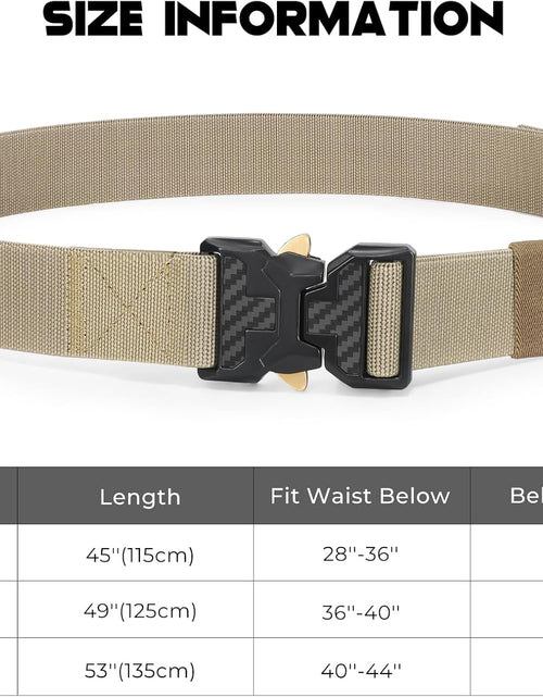 Load image into Gallery viewer, Men&#39;s Tactical Belt Nylon Web Work Belts with Heavy Duty Quick Release Buckle, Khaki, Large
