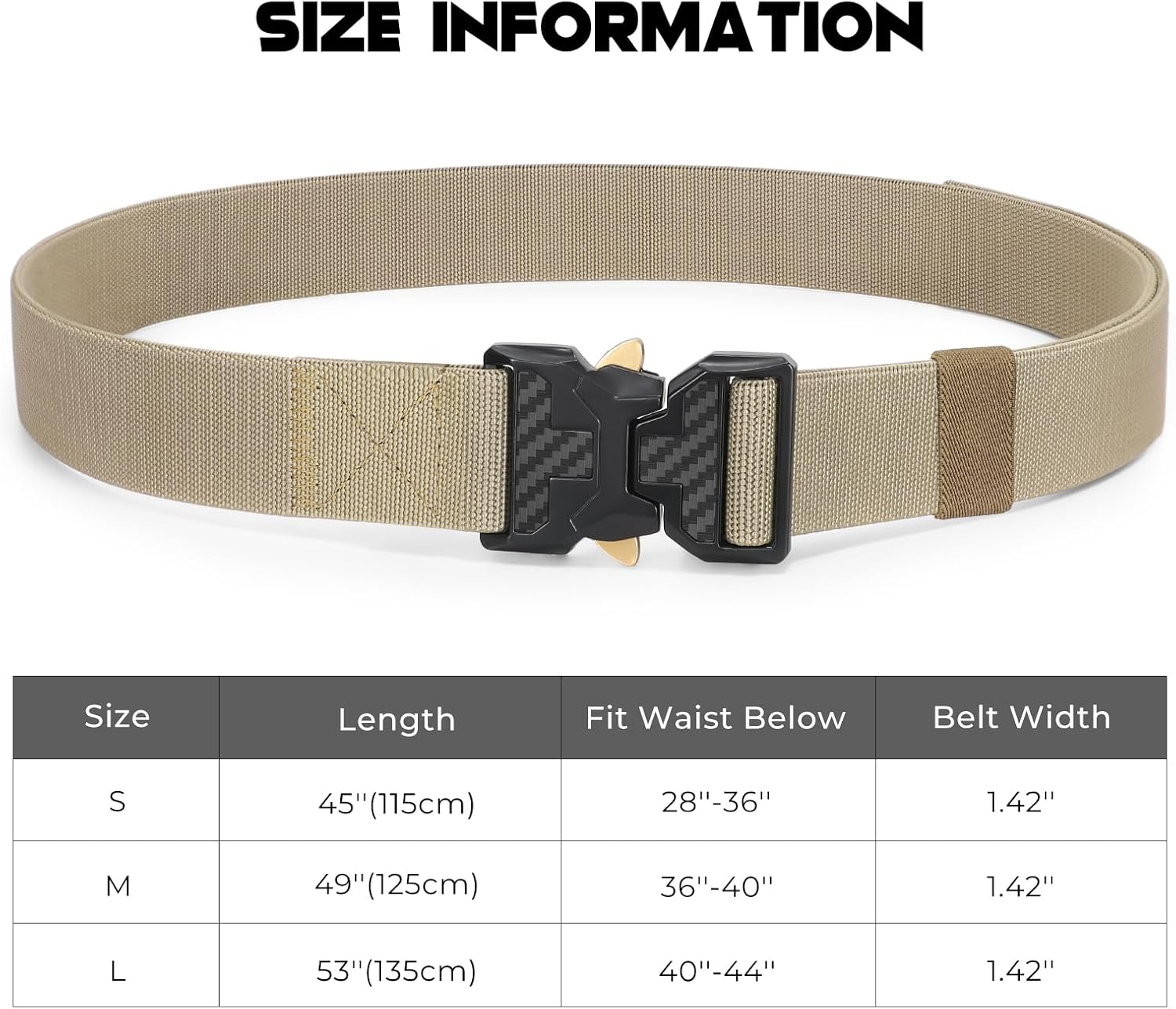 Men's Tactical Belt Nylon Web Work Belts with Heavy Duty Quick Release Buckle, Khaki, Large