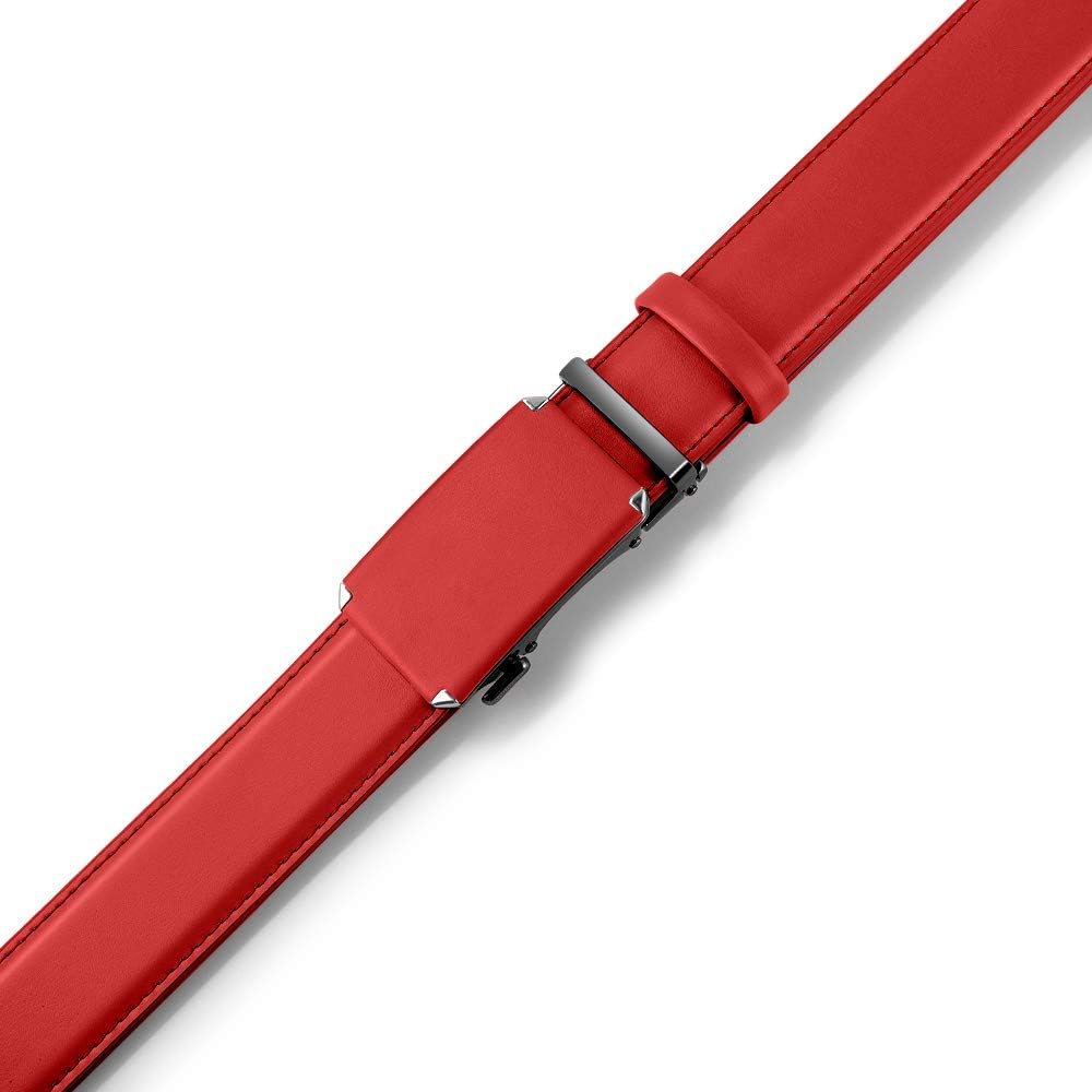 Ratchet Belt Dress Adjustable 1 3/8" Genuine Leather Designer Belt, Size Length Can be Cut, with Gift Box, Red (36 to 42 inches)
