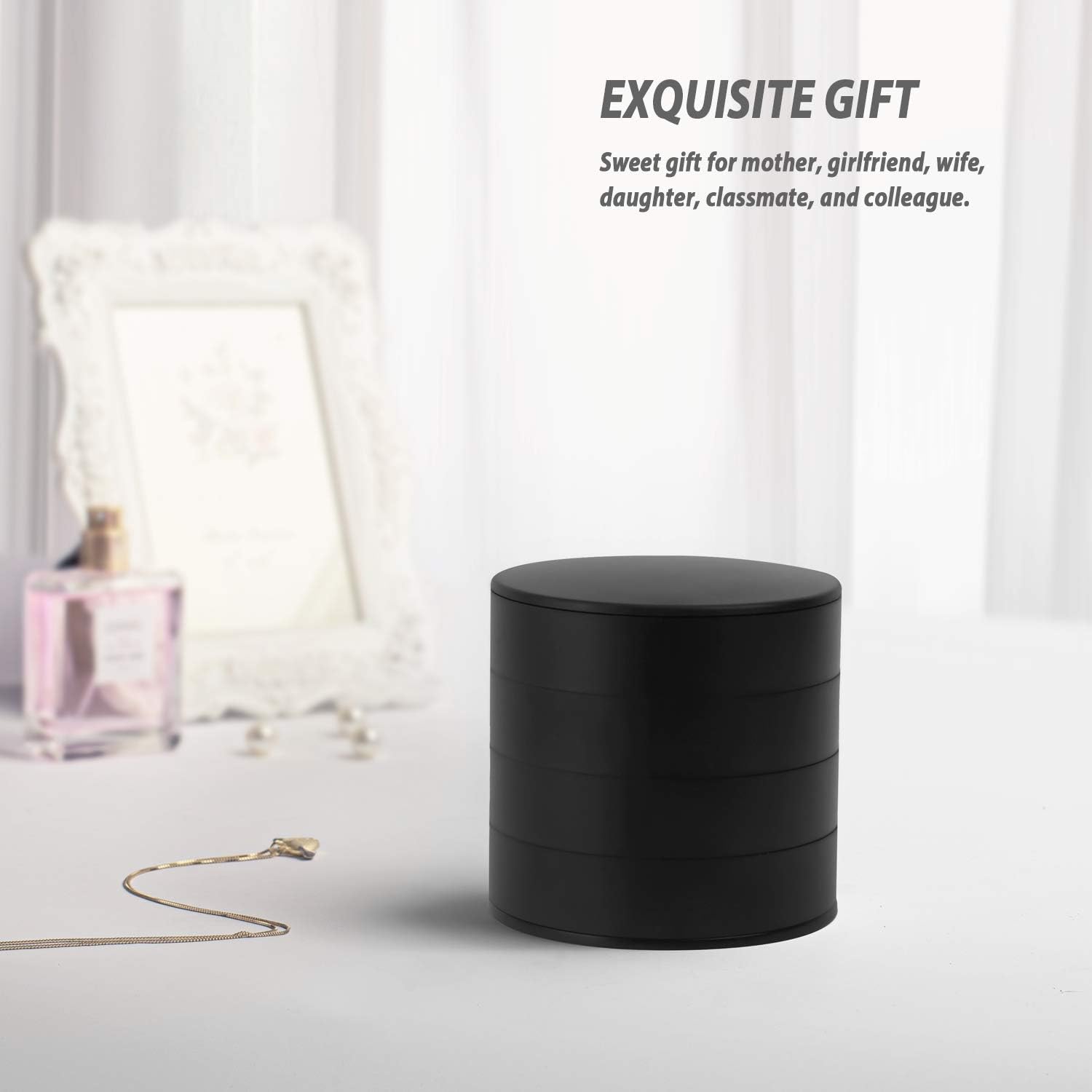 Jewelry Storage Box 4-Layer Rotatable Jewelry Accessory Storage Tray with Lid for Rings Bracelets