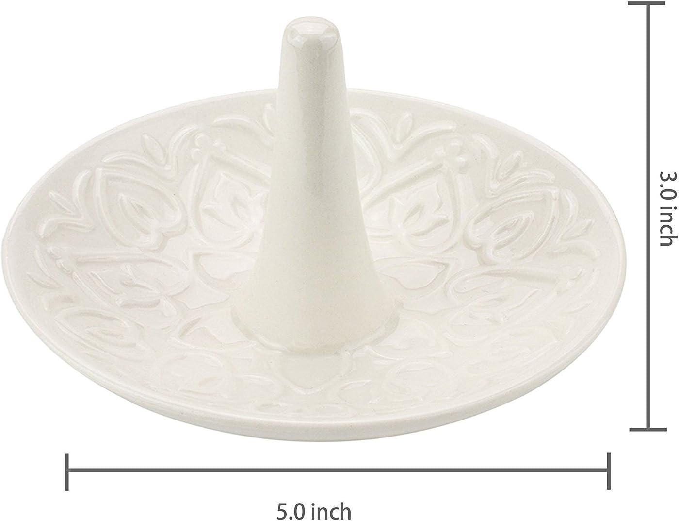 Decorative White Ceramic Ring Tray for Jewelry, Ring Cone and Trinket Tray with Raised Heart Design