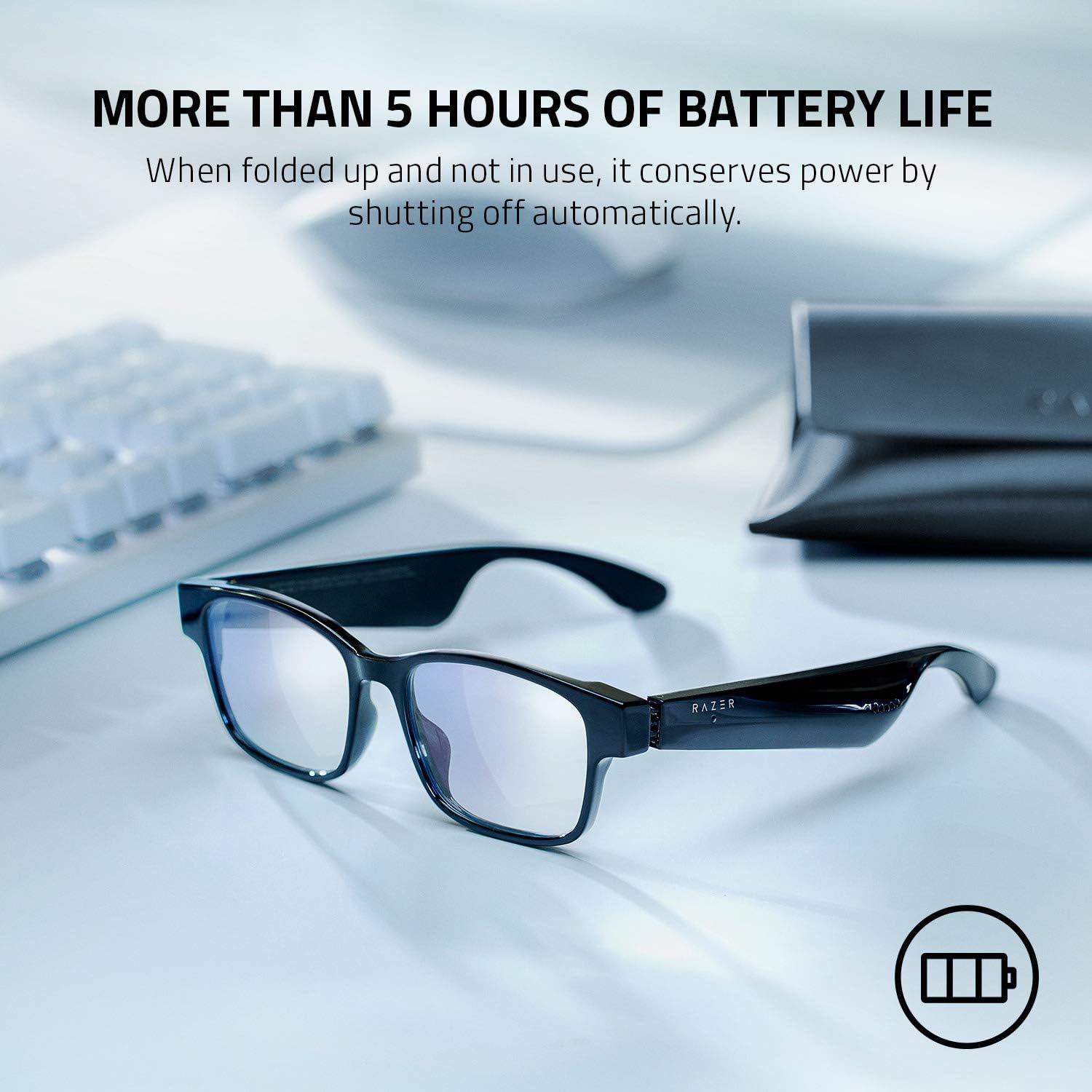 Smart Glasses: Blue Light Filtering & Polarized Sunglass Lenses - Low Latency Audio - Built-in Mic & Speakers , Rectangle