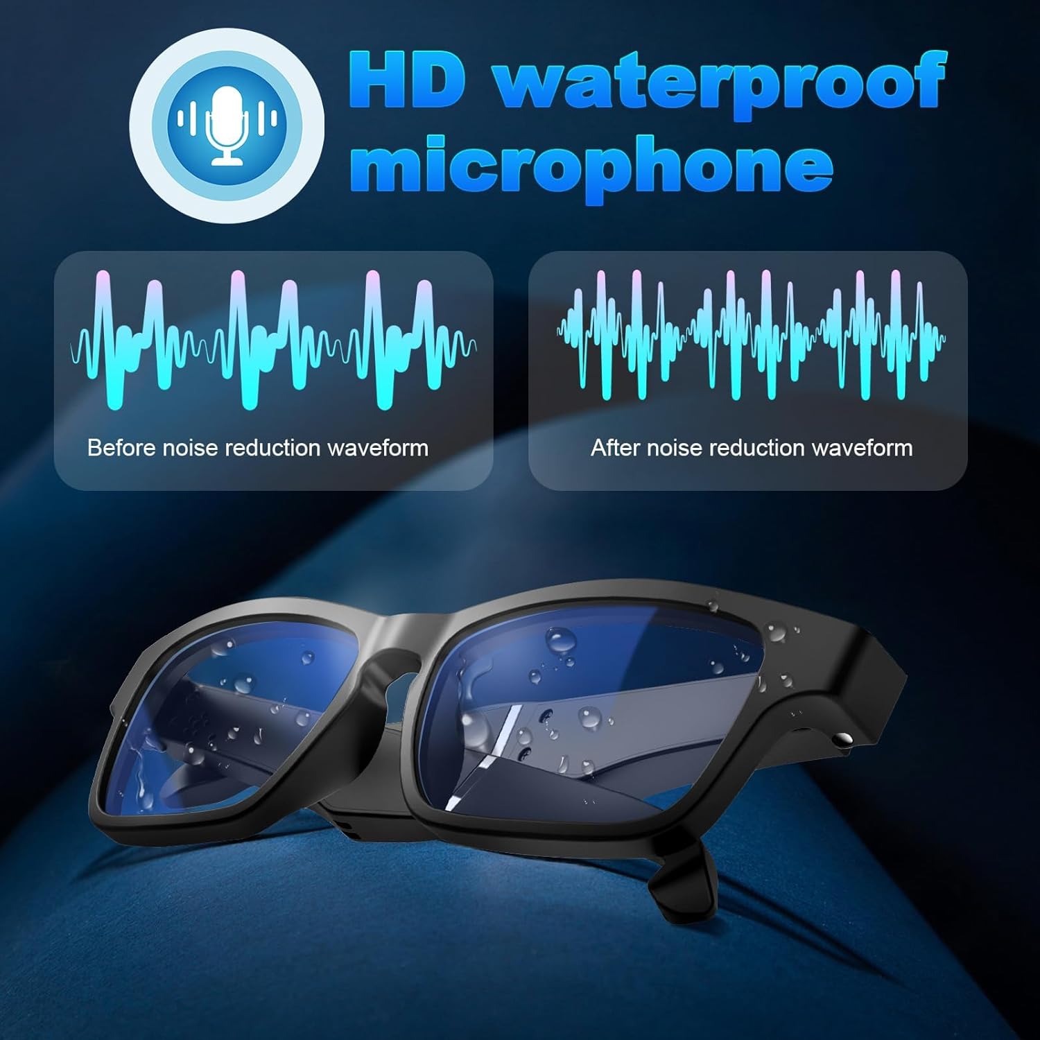 Bluetooth Glasses with Speakers, One-Click Control, Clear Calls Game and Anti-blue Light Lenses (Black)
