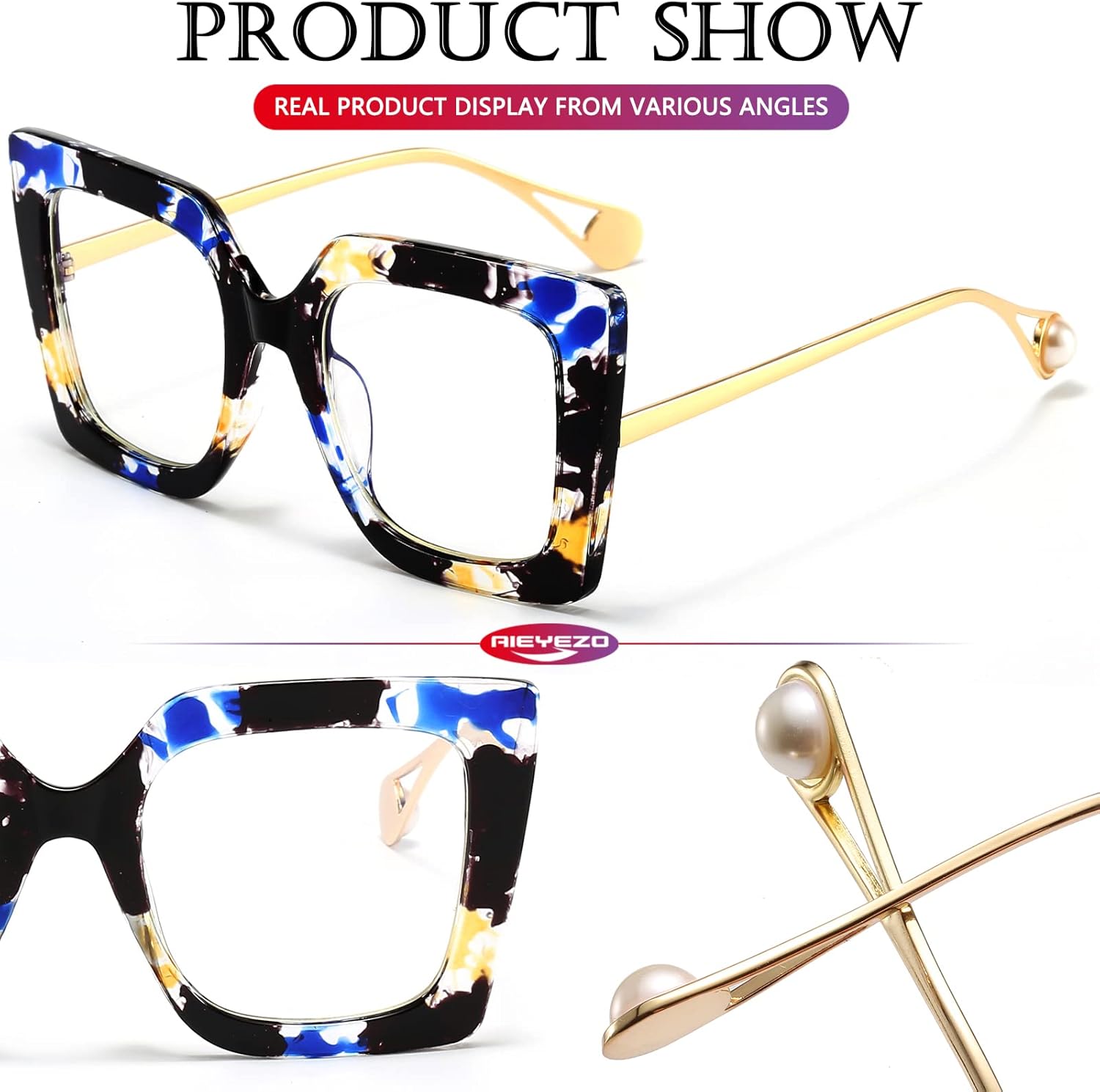 Oversized Blue Light Glasses for Women, Anti Fatigue Prevent Headache Computer Eyeglasses, Flower