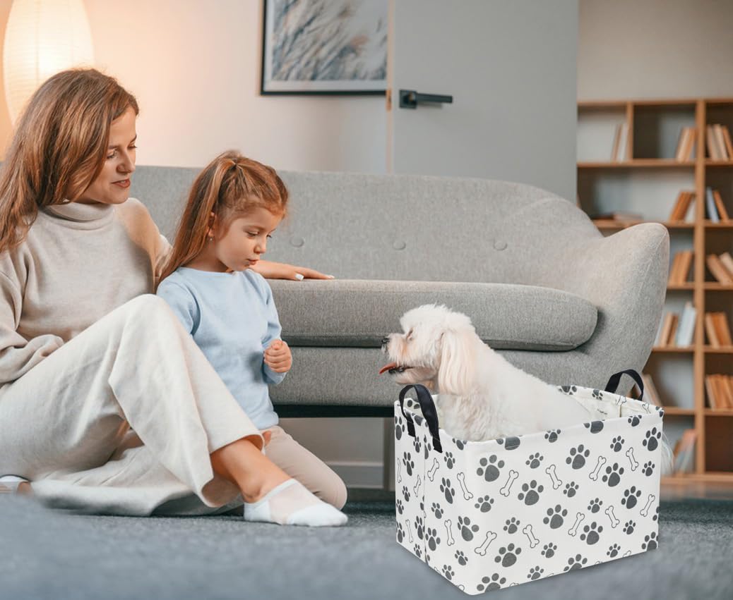 Rectangular Dog Basket,Dog Toy Bin,Dog Storage Basket Organizer (Dog Paw)