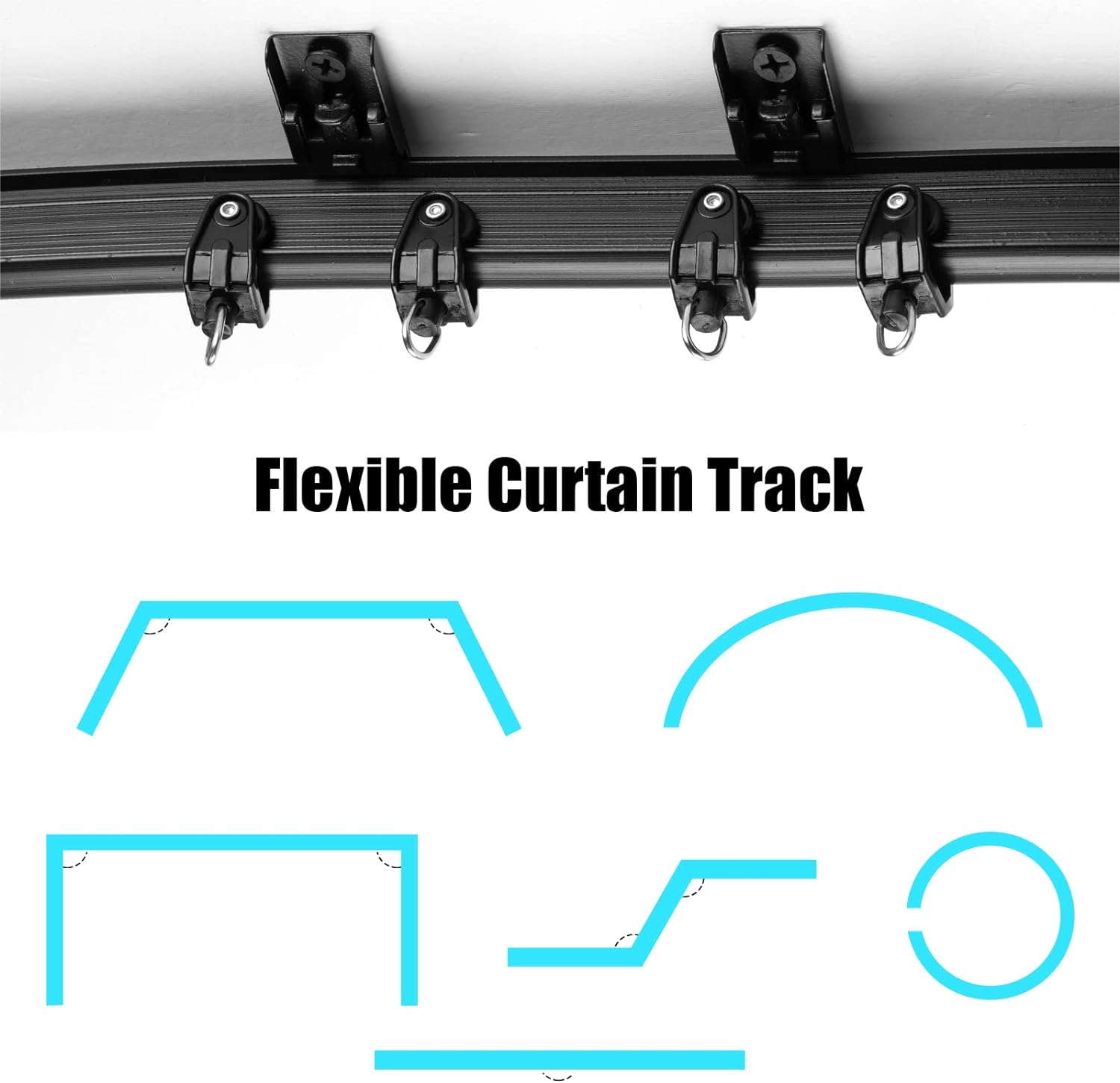 Bendable Ceiling Curved Curtain Track Flexible Ceiling Curtain Mount Soft Windows (Black, 5 Meter/ 16.4 Feet)