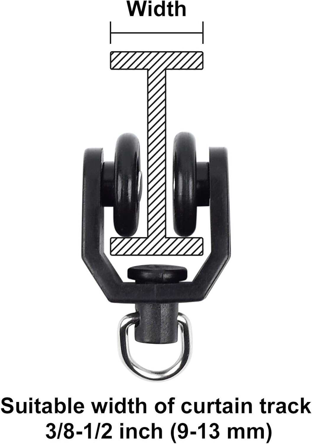 Black Carrier Rollers for Flexible Ceiling Curtain Track, Bendable Curtain Track Pulley, Curtain Track Carrier Hooks (Set of 24)