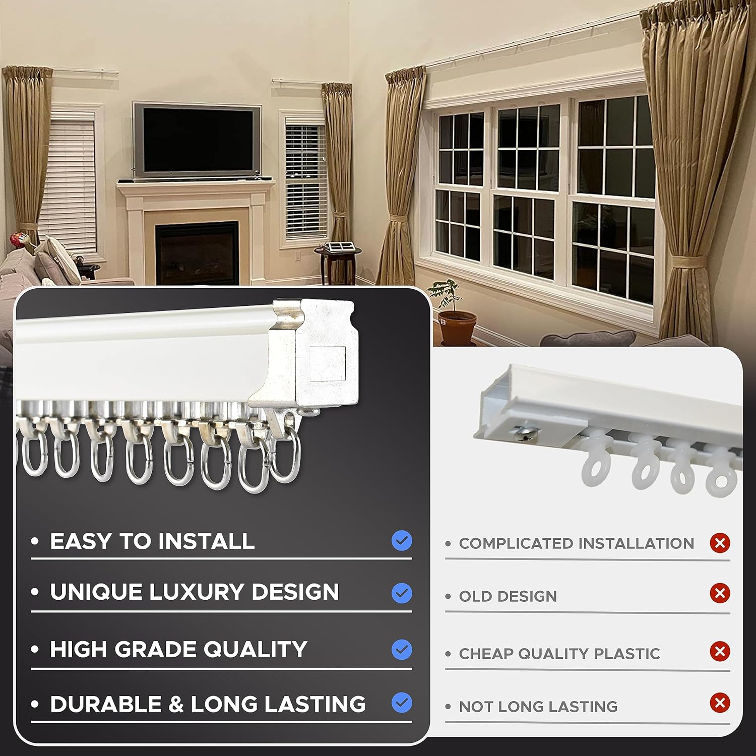 Ceiling Curtain Track Set - 3ft-16.4ft / 5 Meter For Living Room Bedroom Drop Ceiling Shower