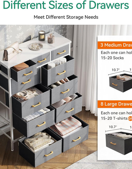 Load image into Gallery viewer, 52 Inches Tall Dresser for Bedroom with 11 Storage Drawers, Large Fabric Dressers for Hallway, Light Grey
