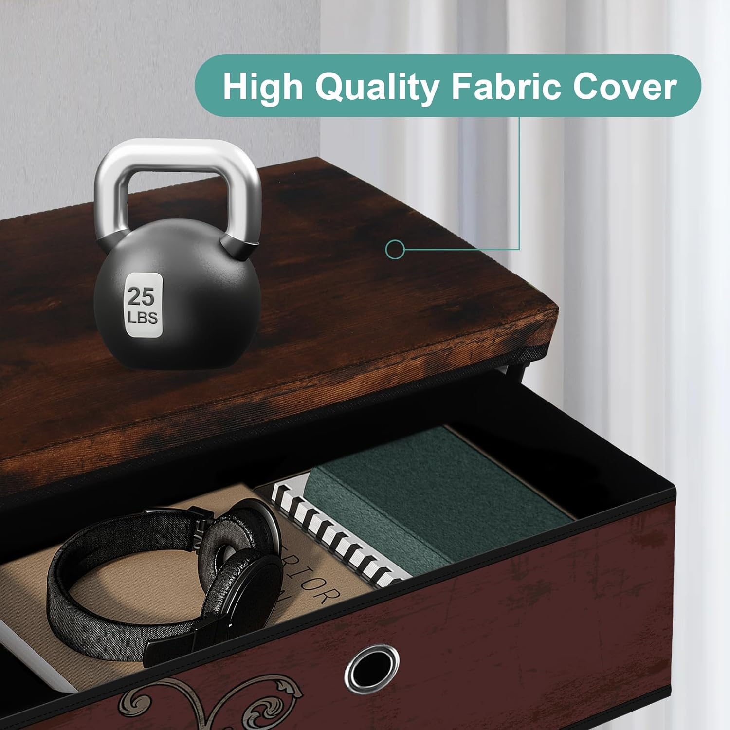 Nightstand with 5 Drawers, Clothes Storage Organizer, Pattern