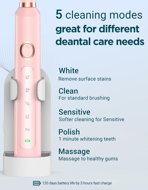 Load image into Gallery viewer, Rechargeable Electric Toothbrush with 8 Brush Heads &amp; Travel Case, 3 Hours Charge for 120 Days - Pink
