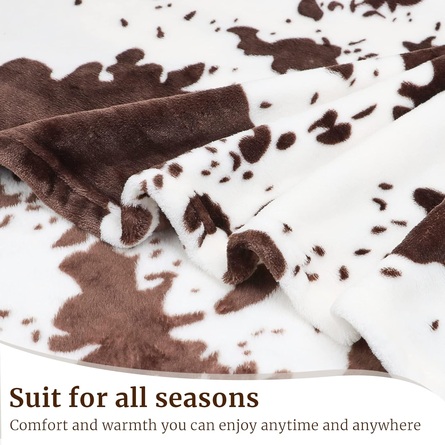 Cow Print Blanket Soft Fleece Flannel Cozy Cute Blankets Warm Plush Lightweight Throw All-Season, White Cow Throw