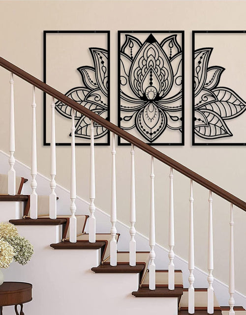 Load image into Gallery viewer, Large Lotus Flower Metal Wall Art 3-piece Set, Religion Faith Mandala Home Wall Decoration
