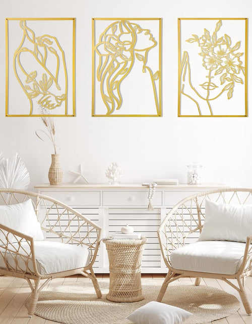 Load image into Gallery viewer, 3 Pcs Gold Wall Decor Above Bed Minimalist for Living Room Metal Line Art, 15inch
