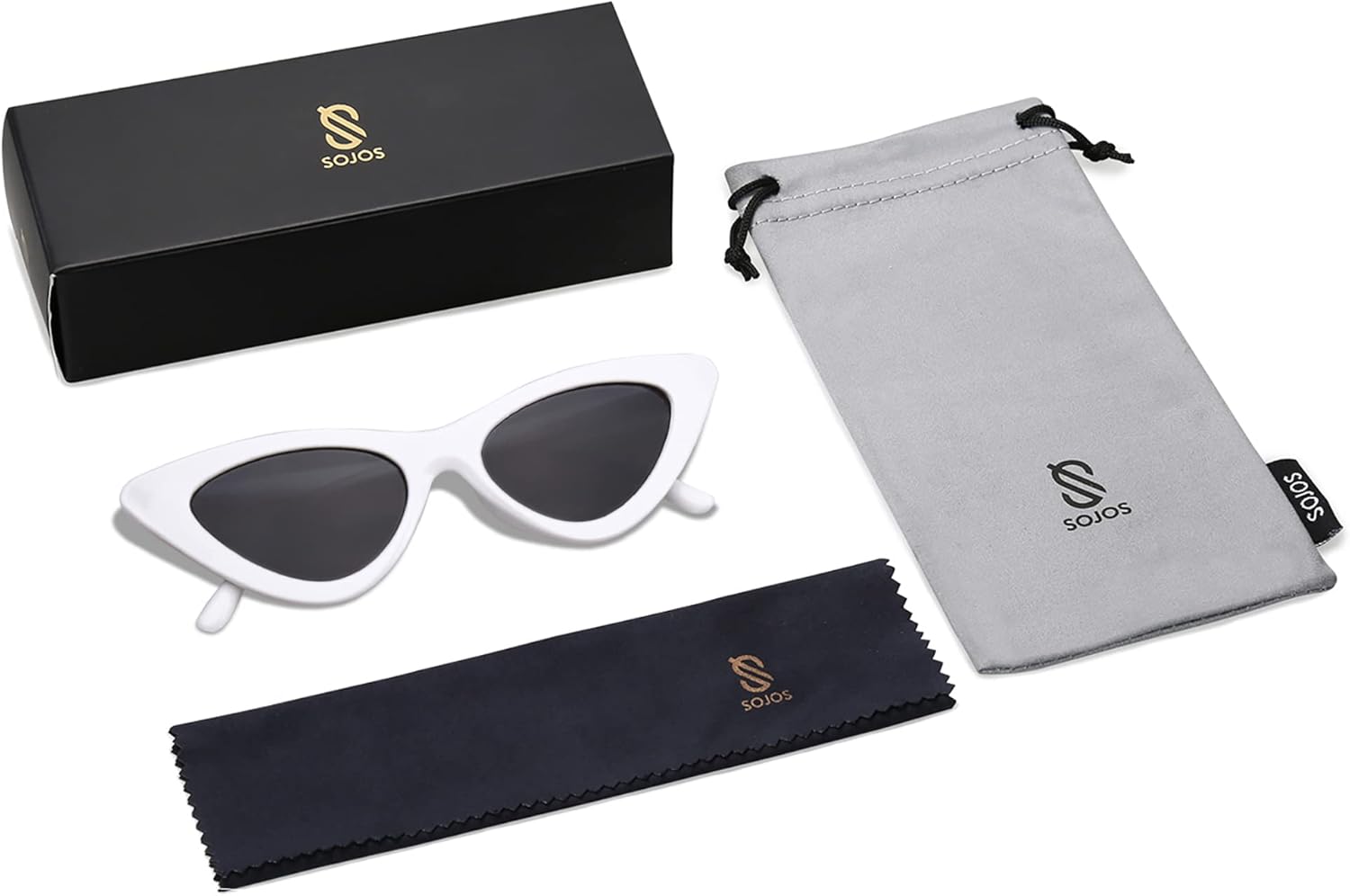 Retro Vintage Narrow Cat Eye Sunglasses for Women Clout Goggles Plastic Frame, White / Grey