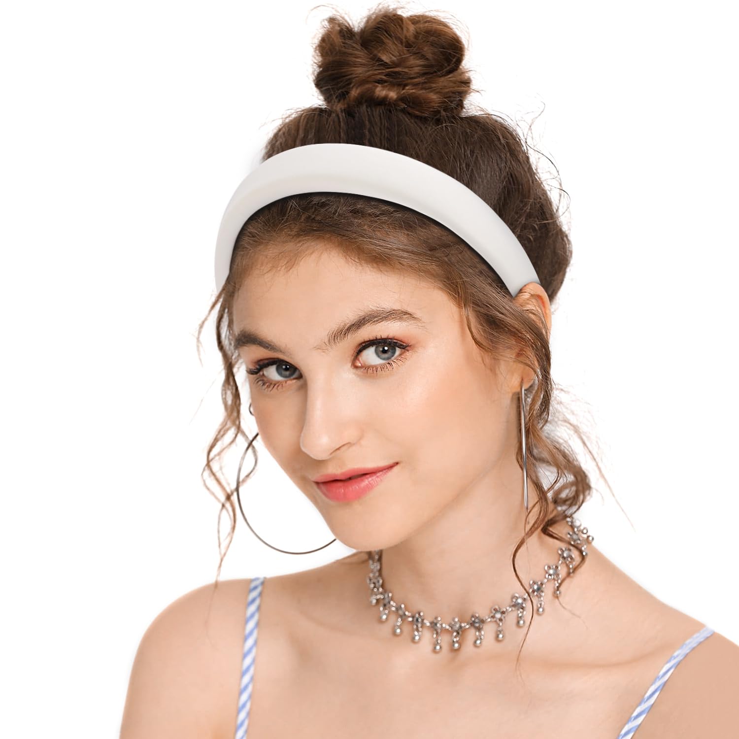Padded Headband for Women, Wide Sponge HeadBands Plain Solid Hair Band Hoops, White