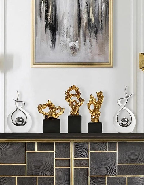 Load image into Gallery viewer, Modern Abstract Art Ceramic Statue Table Decorations for Dining Room Living Room Office Centerpiece, White and Silver
