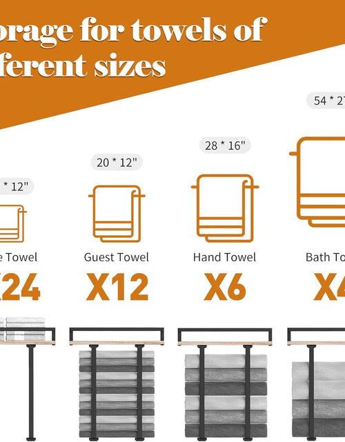 Load image into Gallery viewer, Metal Towel Holder with Wooden Shelf for Folding Large Towels, Towel Storage for Small Bathroom Organizer Decor, Small
