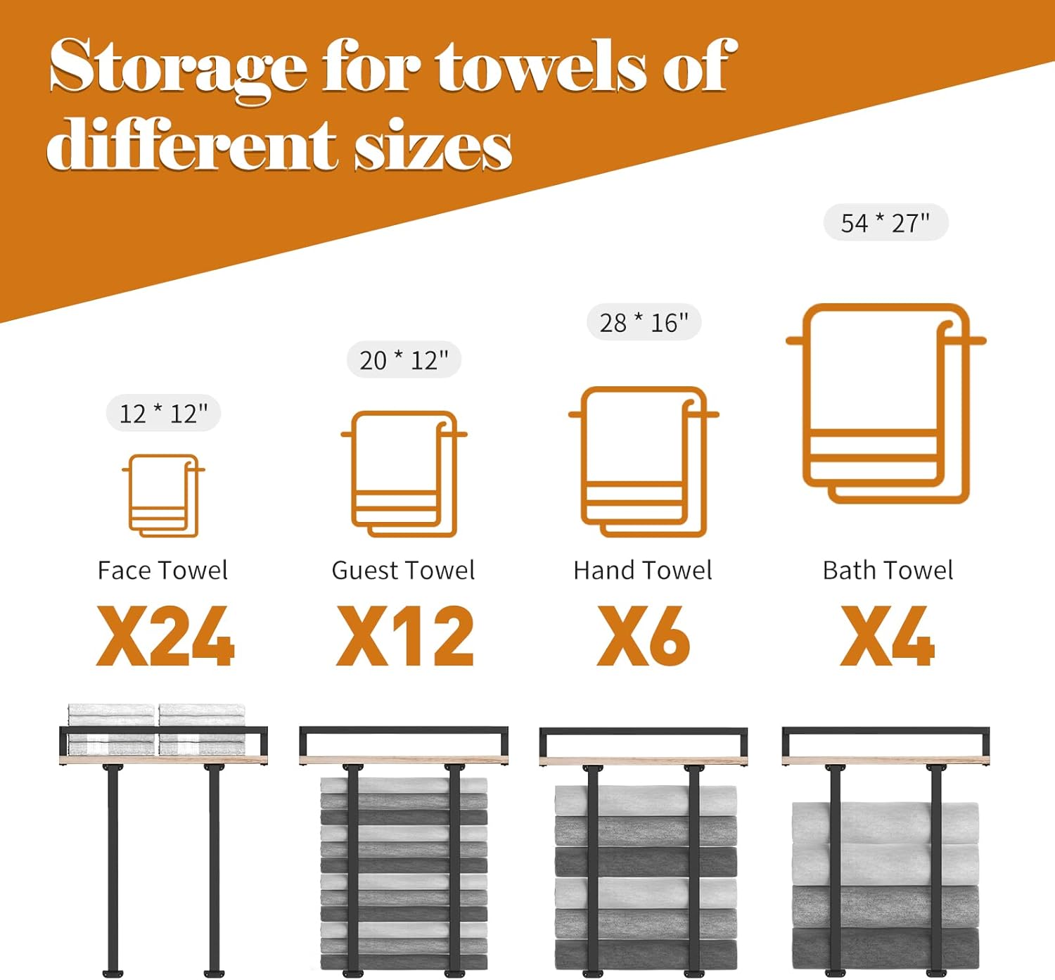 Metal Towel Holder with Wooden Shelf for Folding Large Towels, Towel Storage for Small Bathroom Organizer Decor, Small