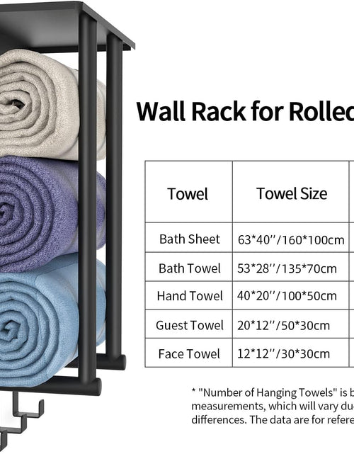 Load image into Gallery viewer, Bathroom Towel Rack Wall Mounted with Metal Shelf and 3 Hooks for Small Bathroom, Black, Round Tube
