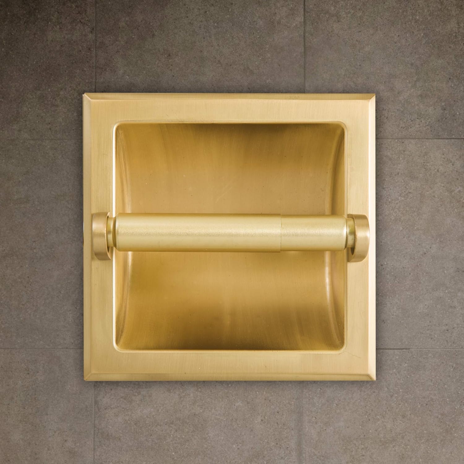 Recessed Gold Toilet Paper Holder, Wall Mounted Heavy Duty Metal with Rear Mounting Bracket, in Wall, Easy Installation, Satin Brass