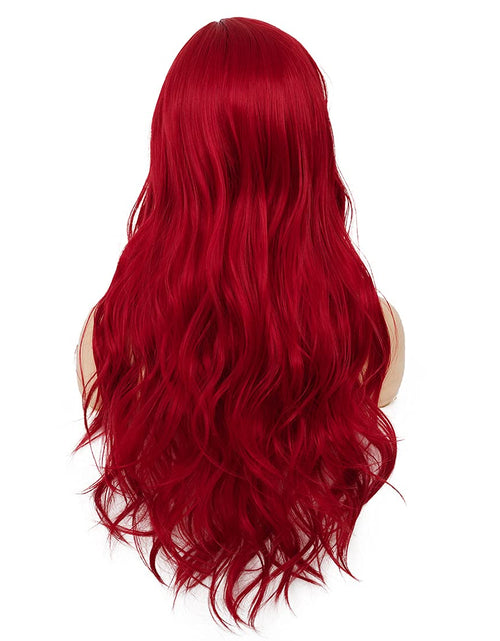 Load image into Gallery viewer, Red Wigs for Women Long Wavy Synthetic Hair Wig Natural Middle Parting Heat Resistant, Red
