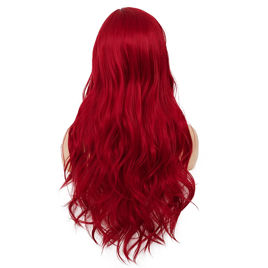Red Wigs for Women Long Wavy Synthetic Hair Wig Natural Middle Parting Heat Resistant, Red