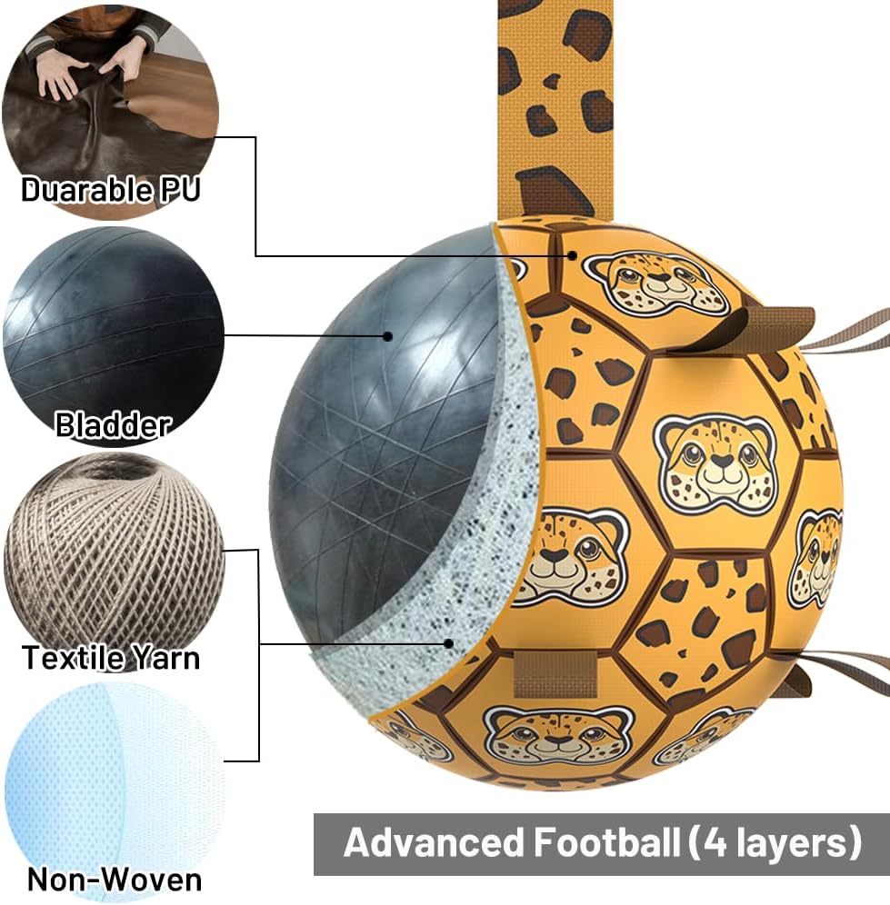 Dog Toys Soccer Ball with Straps, World Cup Interactive Dogs Toys for Tug of War  (Leopard - Large)