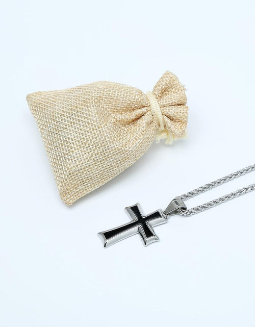 Load image into Gallery viewer, Mens Stainless Steel Cross Pendant Necklace with Wheat Chain, Silver
