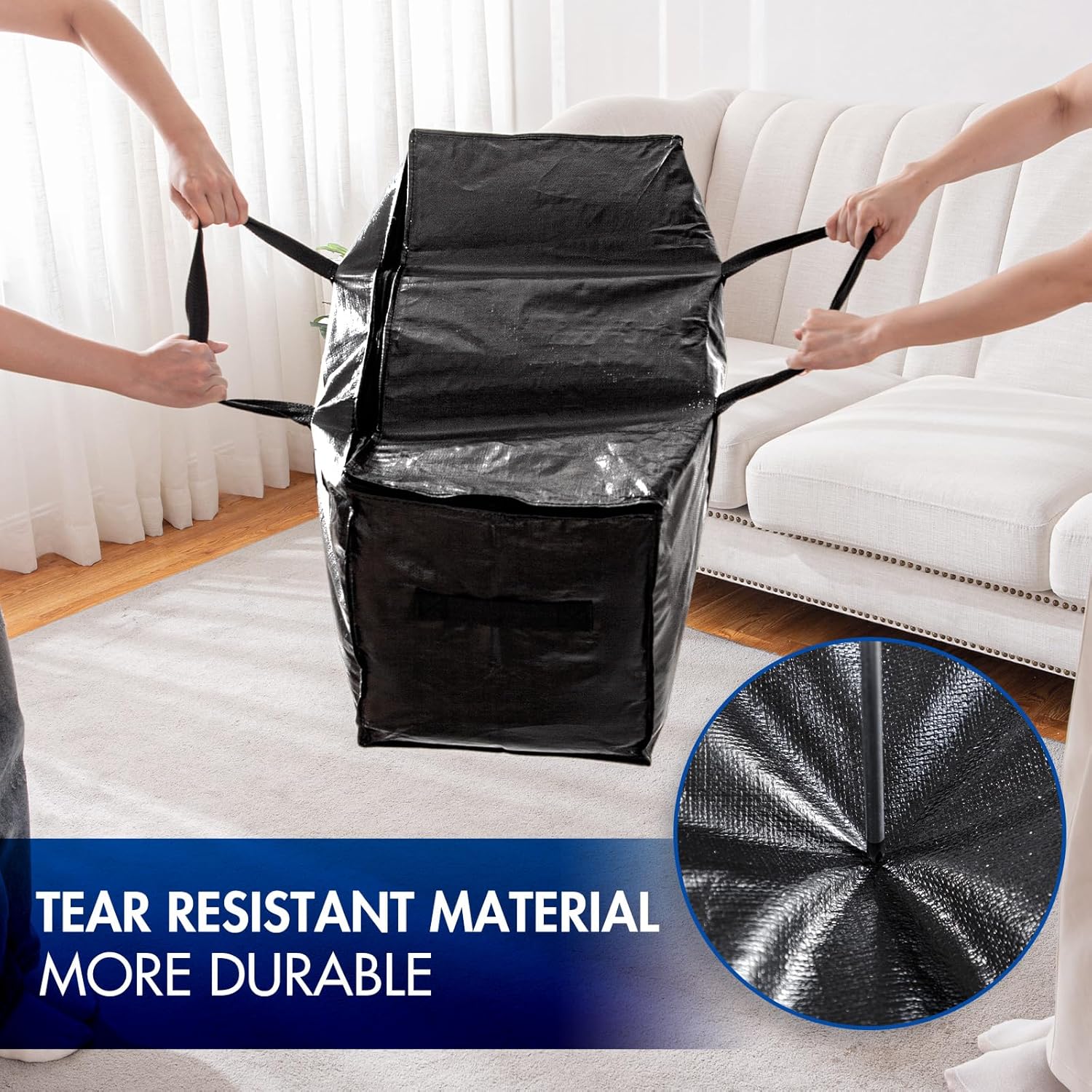 Extra Large Moving Bags, 10 Pack Black Heavy Duty Totes For Storage, Wrap Around Handles, Storage Bags for Space Saving Moving Storage