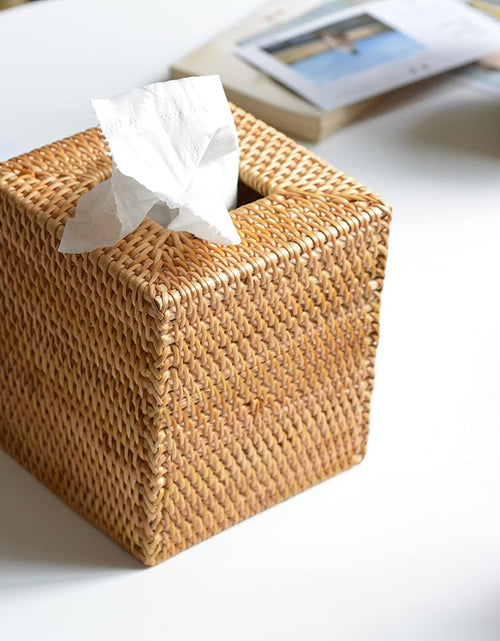 Load image into Gallery viewer, Rattan Tissue Box Cover Square, Hand Woven Wicker Tissue Holder, 5.5 x 5.5 X 5.7 inch, Natural
