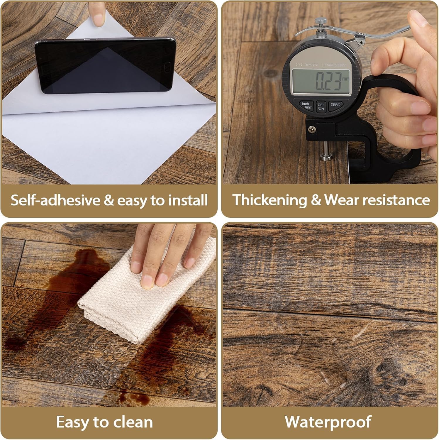 Brown Wood Peel and Stick Wallpaper 17.8" X 118.8" Self Adhesive Removable Decorative Film Wood Grain