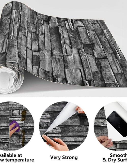 Load image into Gallery viewer, Grey Brick Peel and Stick Wallpaper 17.7inch×118.1inch Faux Stone Self Adhesive Removable Wall Paper Decor Vinyl
