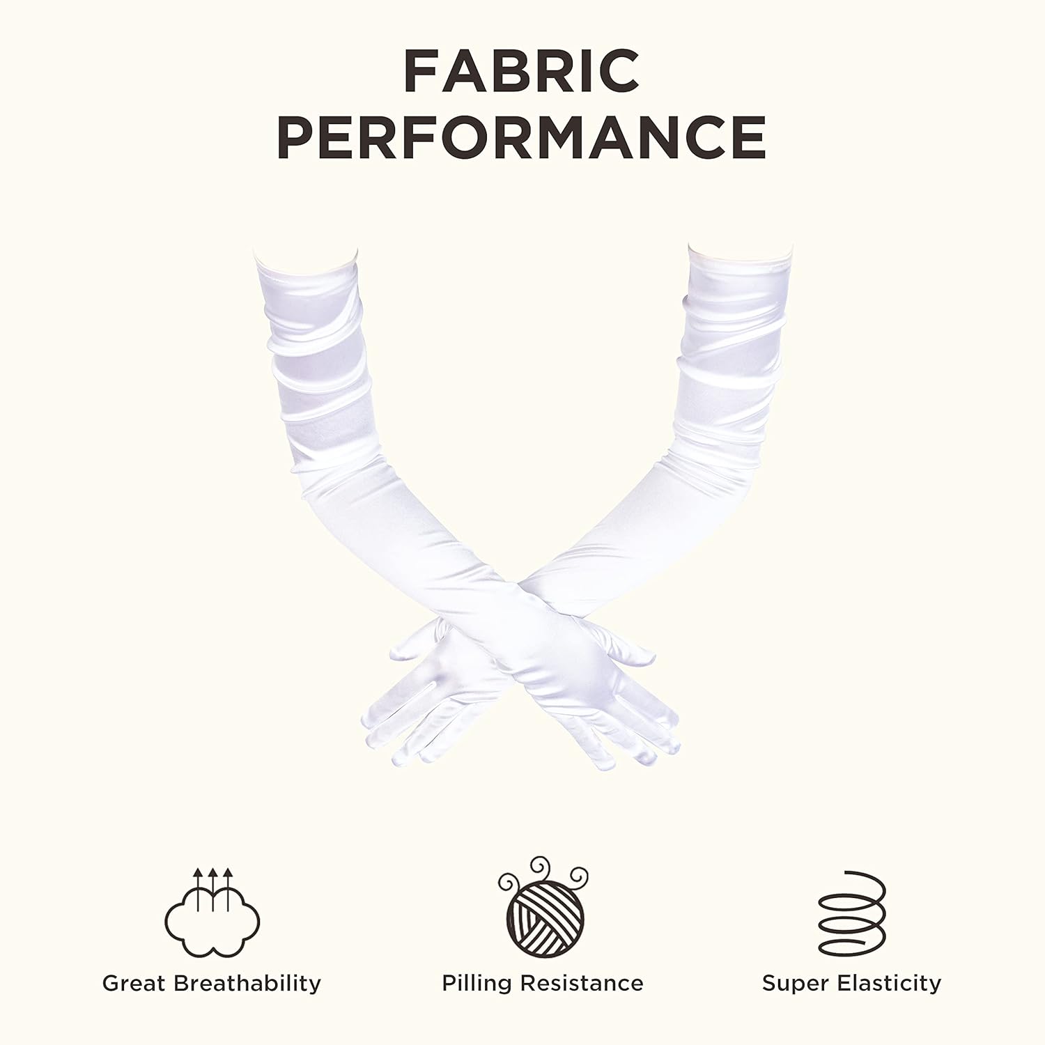 Long Opera Party 1920s Satin Tea Party Gloves Costume Stretchy Adult Size Elbow Length (70cm, White)