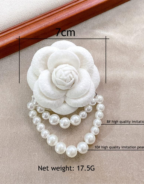 Load image into Gallery viewer, Camellia Flower Brooch Pins Pearl Tassel Corsage Jewelry Brooches for Women Shirt Collar Clothing Accessories
