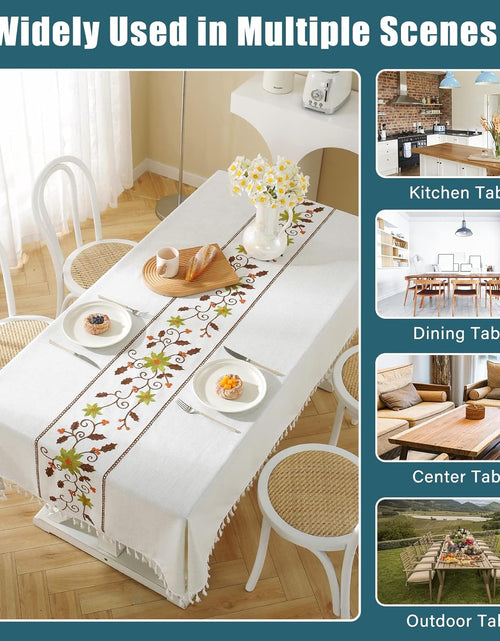 Load image into Gallery viewer, Embroidery Tablecloth Wrinkle Free Rectangle Table Cloth for Kitchen Dinning Outdoor (Rectangle/Oblong, 55&#39;&#39;x86&#39;&#39;,Green Flower)
