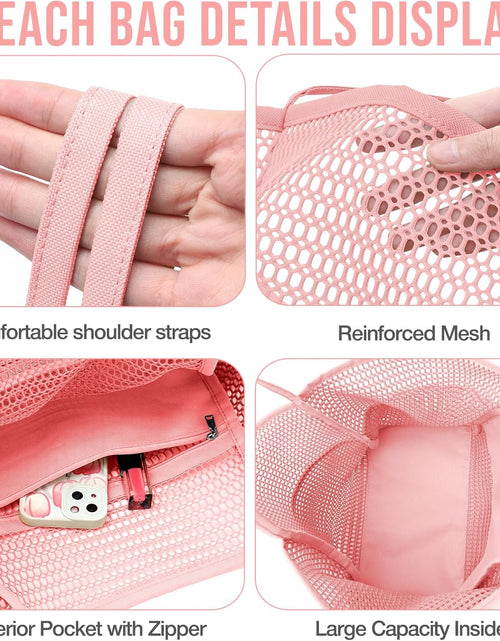 Load image into Gallery viewer, Beach Bag with Mini Pocket, Beach Tote Bags for Women Large Foldable Mesh Swimming Pool Travel Bags - Sandproof, Pink
