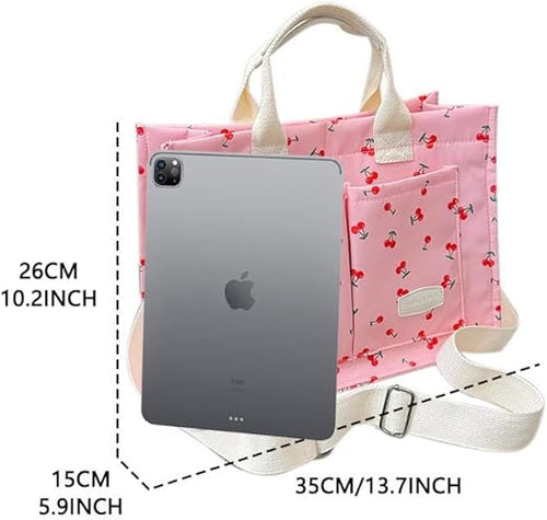 Load image into Gallery viewer, Cherry Tote Bag for Women Canvas Patched Purse Cute Shoulder Bag Multi-Pocket Satchel Handbag
