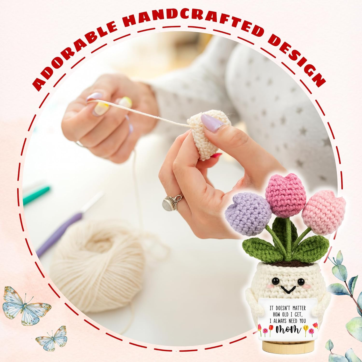 Mother’s Day Christian Gift Set – Church Bulk Keychains with Prayer Cards ( FREE Knitted Inspirational Positive Tulip )