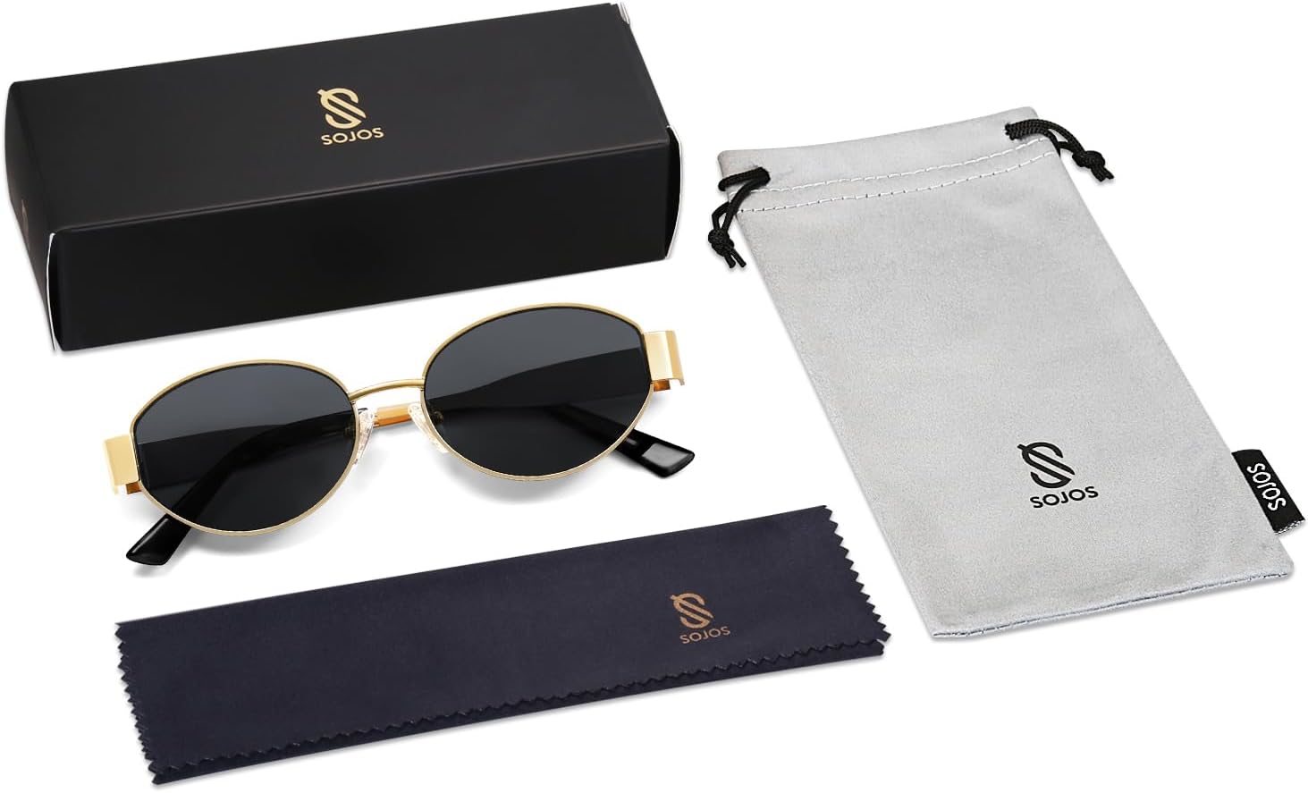 Retro Oval Sunglasses for Women Men Trendy Sun Glasses Classic Shades UV400 Protection (Gold/Grey)