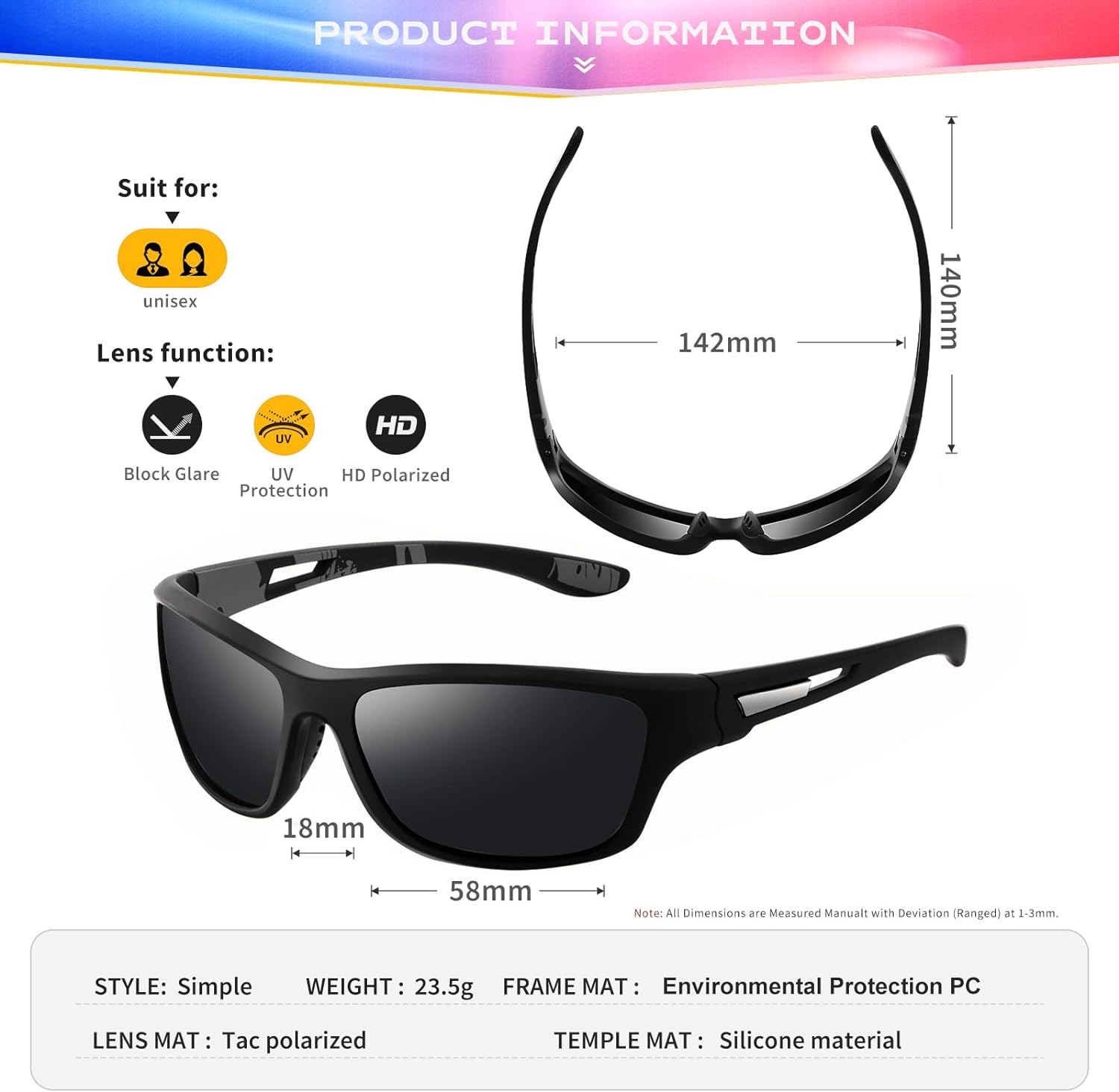 Polarized Sports Sunglasses for Men: UV400 Protection Glasses, Black