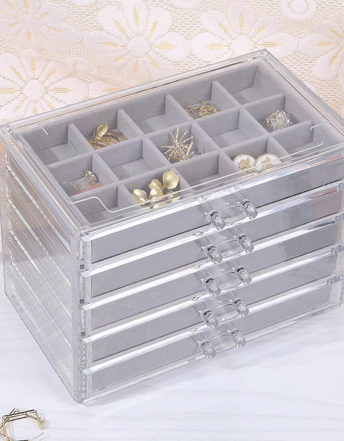 Load image into Gallery viewer, Earring Jewelry Organizer with 5 Drawers, Gift for Mom, Clear Acrylic Jewelry Box, Gray
