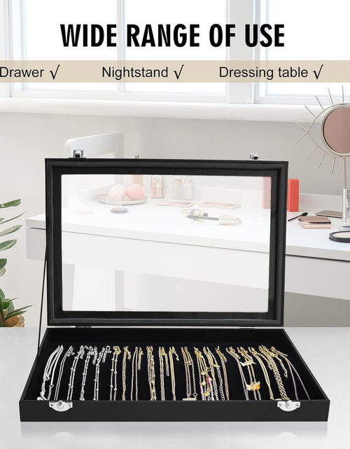 Load image into Gallery viewer, Premium 20 Hooks Necklace Display Jewelry Tray with Transparent Lid, Black
