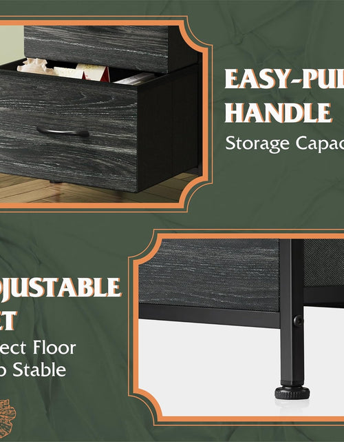 Load image into Gallery viewer, Nightstand with 3 Drawers, Fabric Dresser, Organizer Unit, Charcoal Black Wood Grain Print
