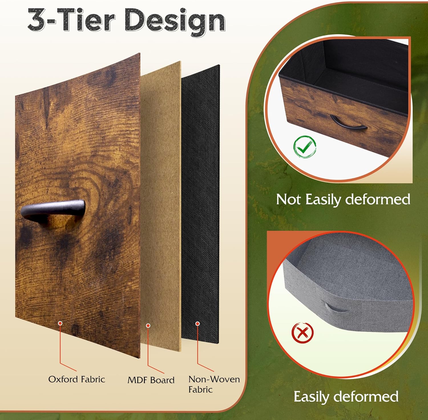 5-Drawer Tall Dresser for Bedroom, Storage Dresser Organizer with Fabric Bins, Rustic Brown