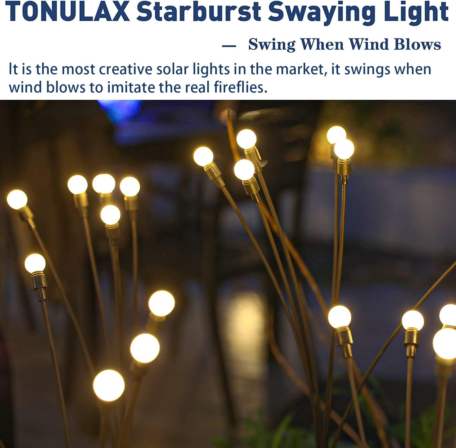 New Upgraded Solar Swaying Light, Sway by Wind, Solar Outdoor Lights, Warm White (2 Pack)